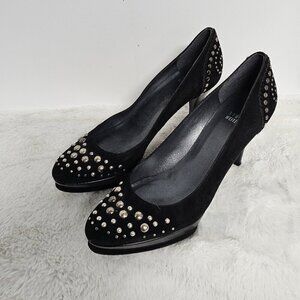 Stuart Weitzman Stiletto Heels Black Studded Y2K Glam 8.5